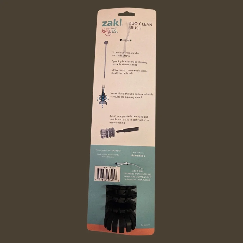 NEW -‎ ZAK! Duo Clean Brush Set STRAW & TUMBLER Tool